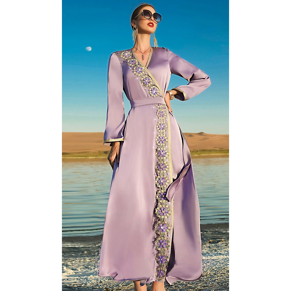 Fog purple new heavy workmanship drilling dress palace wind Dubai travel network red long skirt long skirt