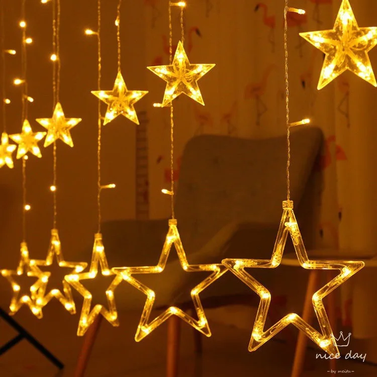 Hot-selling LED Multi-design Star Curtain Light Full of Stars With Battery Box  Birthday And Festival  Room Bedroom Decoration