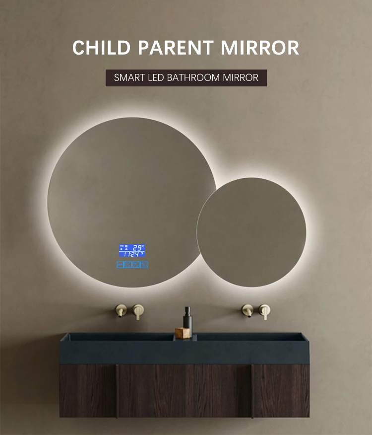 2 Round Frameless LED Mirror Defog Irregular Shape Wall Mounted
