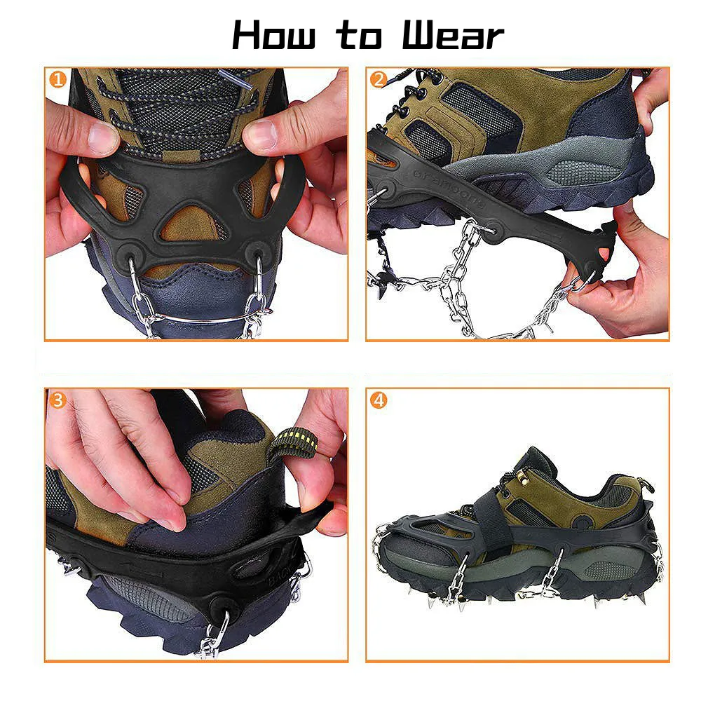 Crampons Ice Cleats Traction for Boots Shoes Anti-Slip Walking Hiking on Ice 19 Stainless Steel Spikes