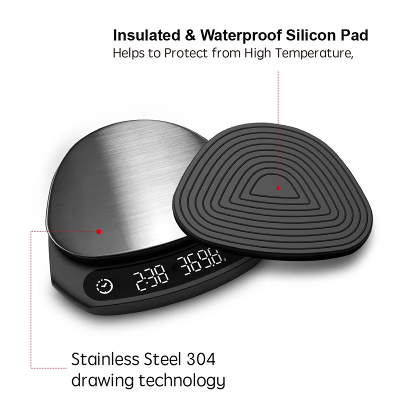 Automatic Timing Coffee Scale With Silicone Insulation Pad For Brewing Perfect Coffee Scale With Timer Coffe Scale Digital