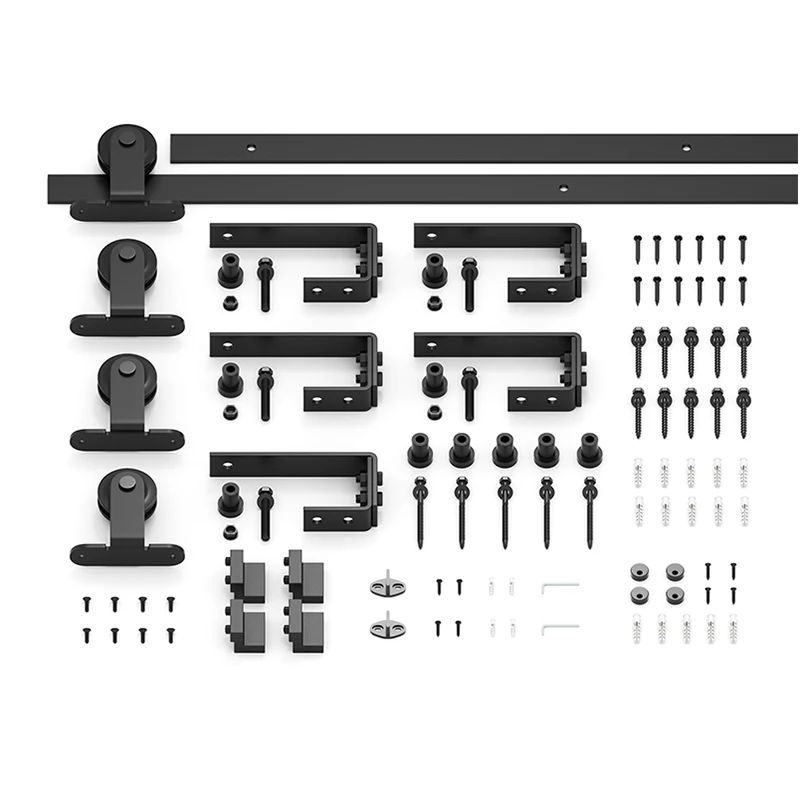 SJ2202 Versatile Single Door French Style bypass Top Mount Carbon Steel Metal Sliding Barn Door Hardware Kit Modern Design