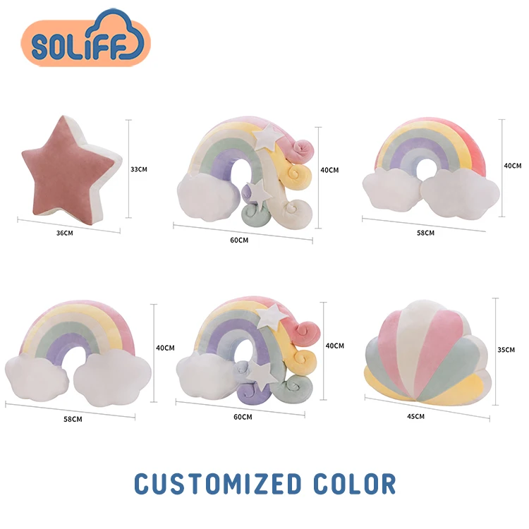 Hot seller rainbow moon star crown shaped soft Decorative pillow for home sofa office car