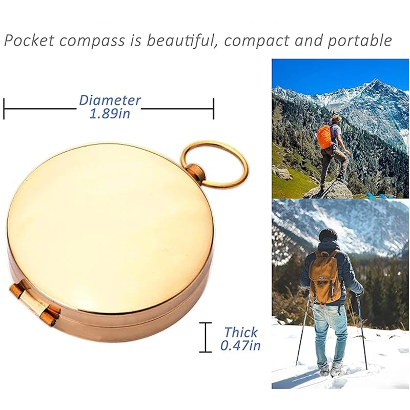 Engravable Handmade Nautical Antique Brass Compass Navigation Pocket Screw Compass for Kids Camping Hiking
