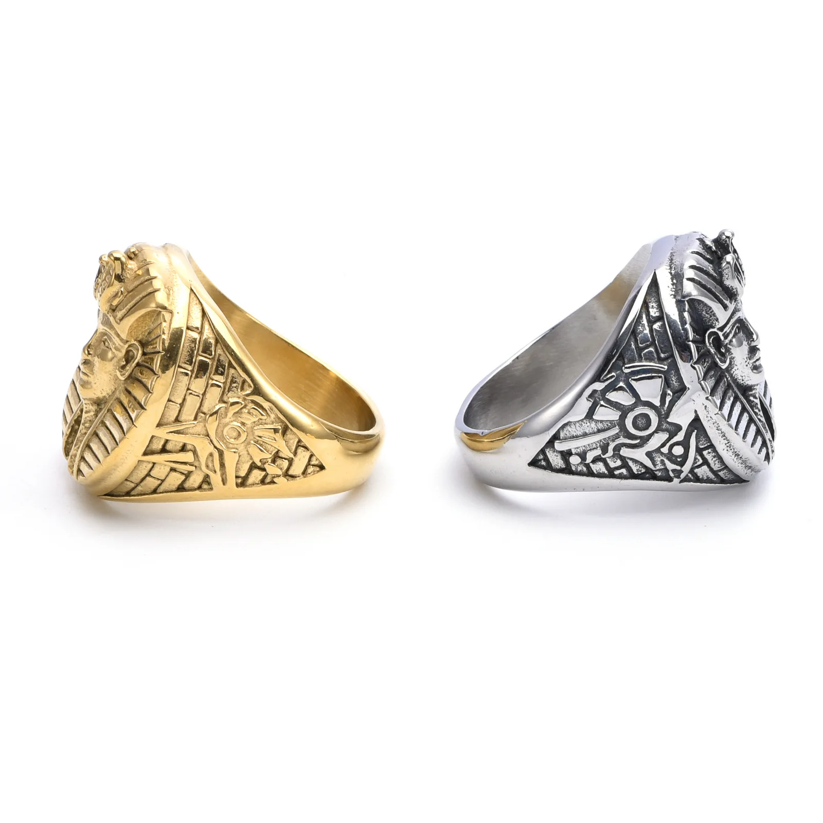 Egyptian Pharaoh New Resizable Waterproof Jewelry Fine Ring Gold Lucky Smart Stainless Steel Fashion for Men Rings