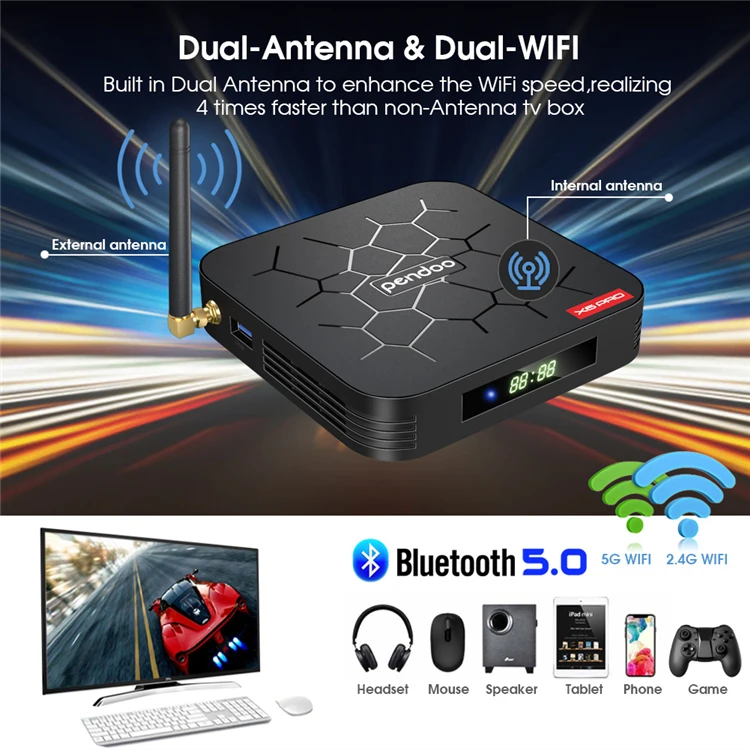 Четырехъядерный Pendoo X6 Pro 2 ГБ 16 ГБ 4 ГБ 32 ГБ Android 9,0 ТВ коробка двойной WiFi STB телеприставка pendoo x6 pro