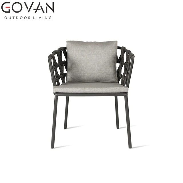 
Modern outdoor dining furniture hotel villa home restaurant aluminum with outdoor belt rope woven leisure garden dining chair 