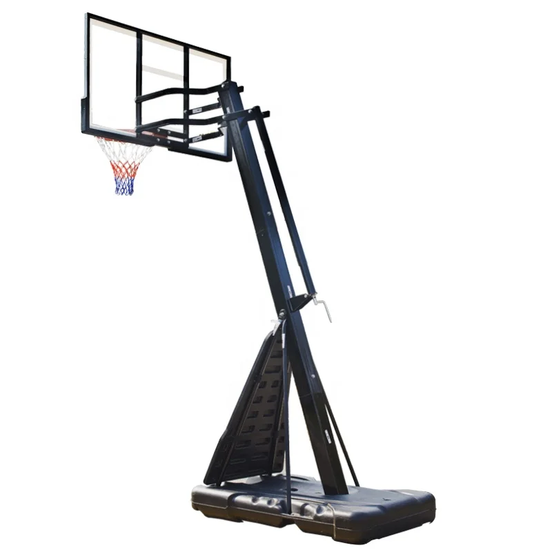 Hand Cranked Professional Dunk Basketball Hoop Stand with Tempered Glass Backboard