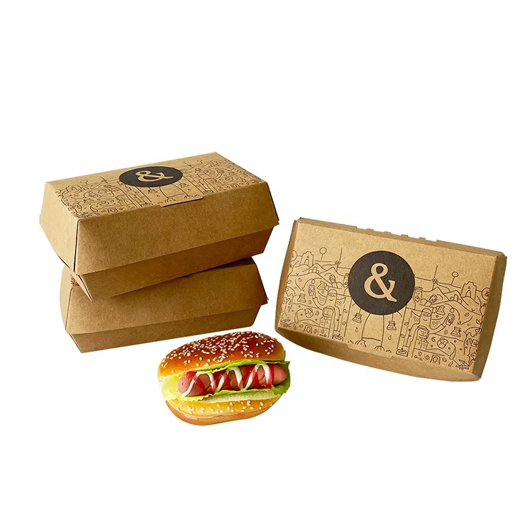 Biodegradable Compostable Kraft Paper Take Away Hamburger Box Eco Friendly Fast Food Delivery Containers Packaging Burger Box