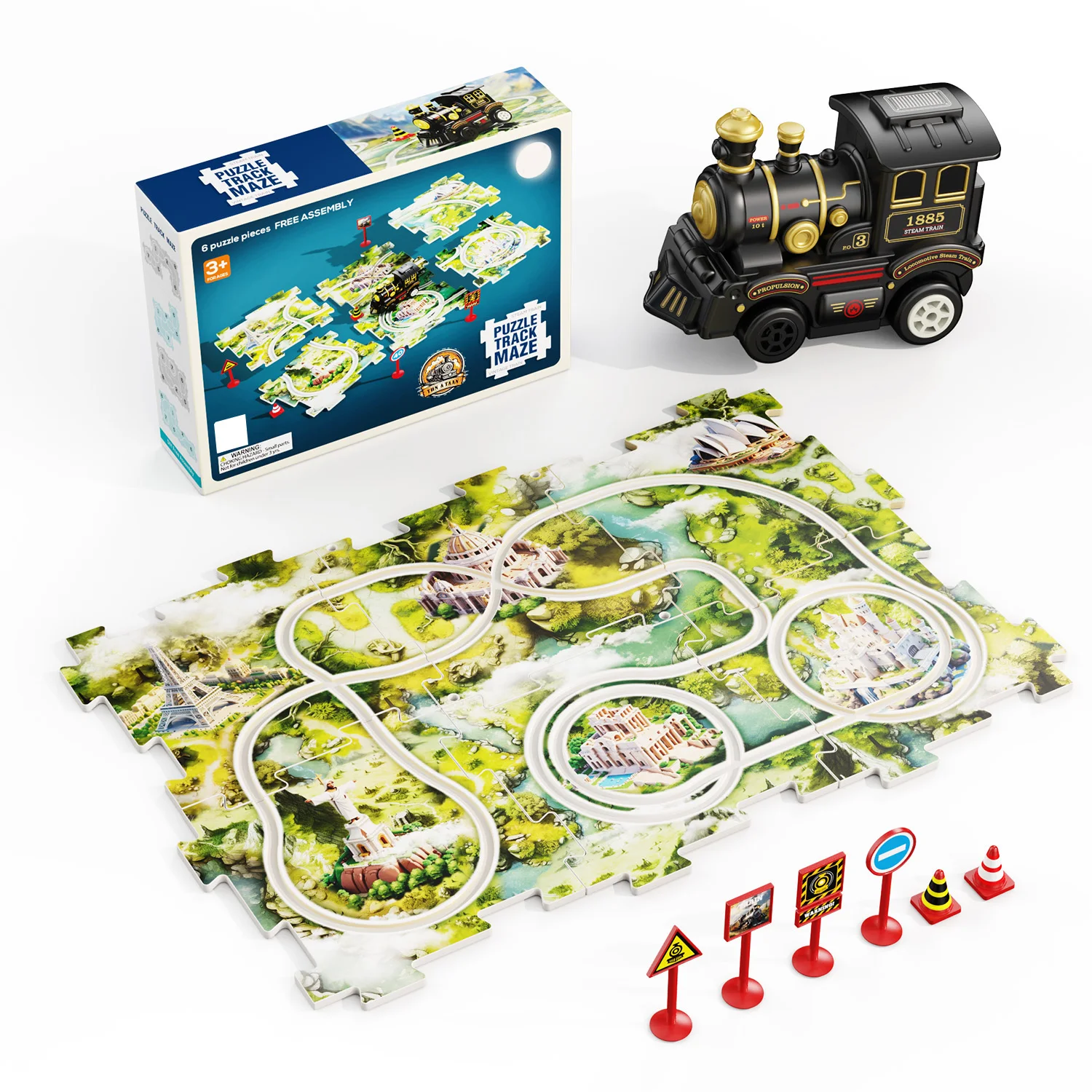 DIY 13 PCS Map Railcar Floor Puzzle Race Tracks Montessori Toys Puzzle Track Car Play Set Train Toy