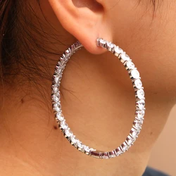 Colorful Stones Big Huggie Hoop Earrings Fashion Women Earrings Wearing