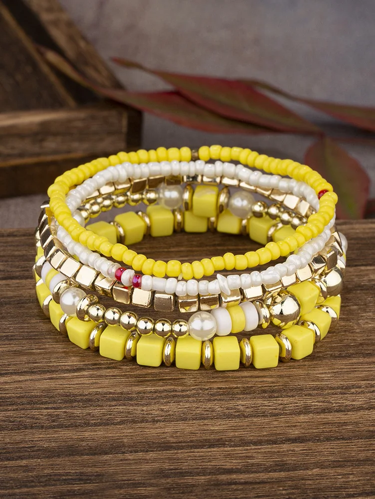 2025 Multi Layer Colorful Beads Bracelet For Female Stretch Glass Beaded Bracelets Jewelry Set wholesale