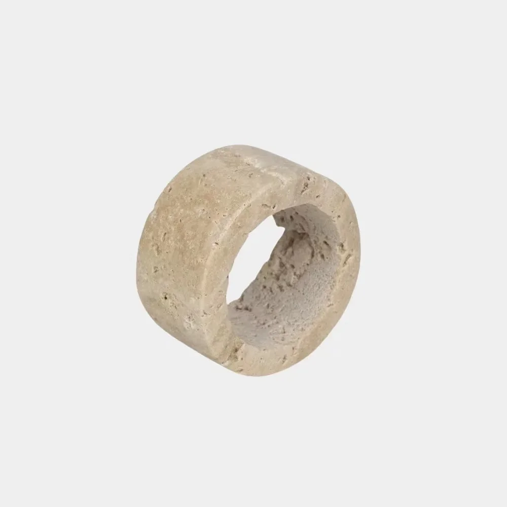 Hot Sale Handmade Natural Beige Travertine Marble Stone Napkin Ring Set