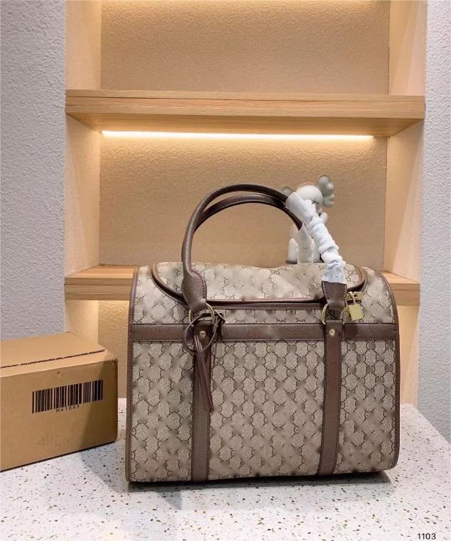 Hot Sale Luxury Portable Leather Dog Carrier Bag Designer Brand  Pet Carrying Handbag with Pocket