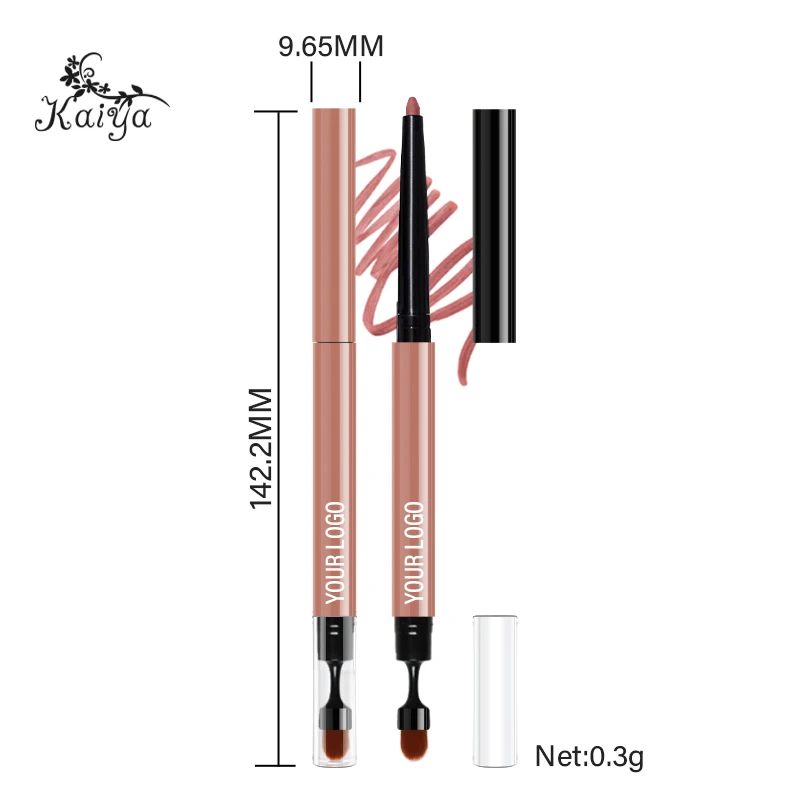 Custom Logo Waterproof Vegan Makeup Matte Retractable Lipliner Pen Soft Blending Brush Dual End Long Lasting Creamy Lip Liner