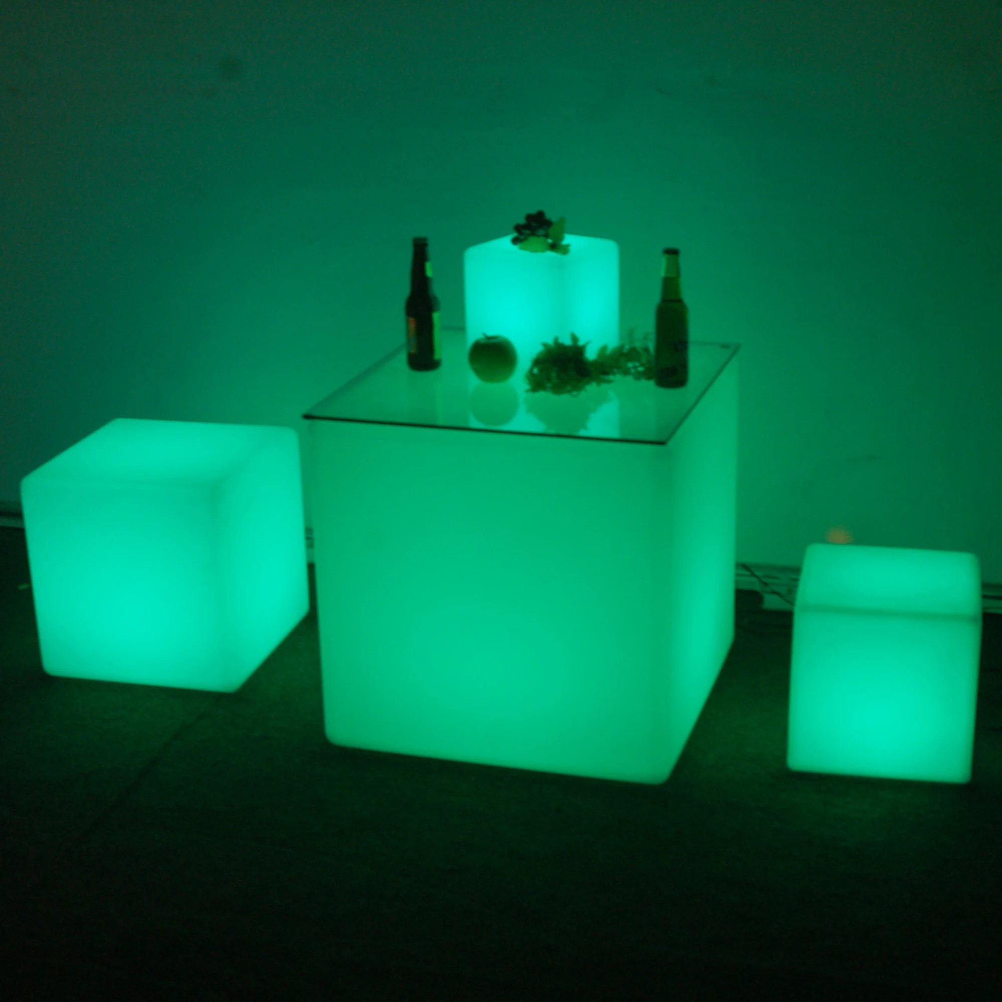 Lighted up Cube Stool Seat Chair Glowing LED Cube Furniture LED Table Lamp Rechargeable Set