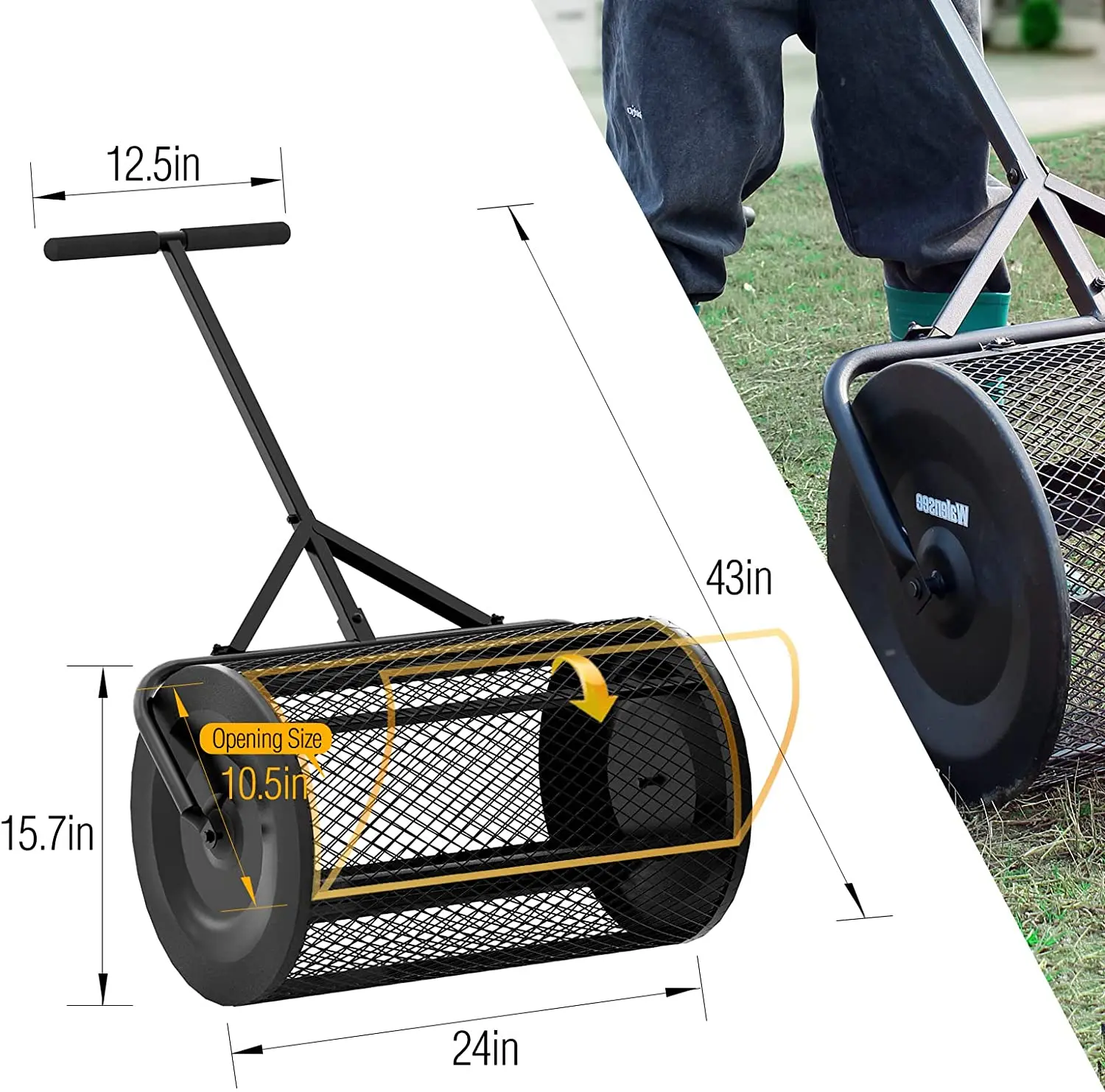 Soil Spreader Lawn And Garden Spreader Heavy Duty Metal Mesh Basket Push Spreader