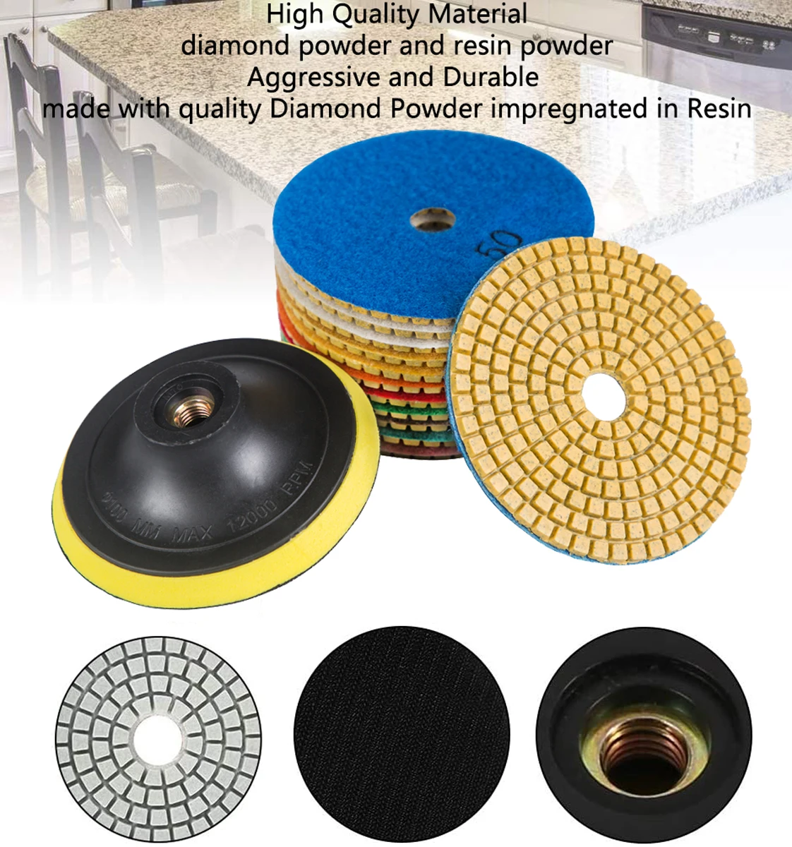 13pcs Wet/Dry 100mm 4 Inch Sanding Grinding Disc Marble Granite Polisher Hand Tools Diamond Polishing Pads Set