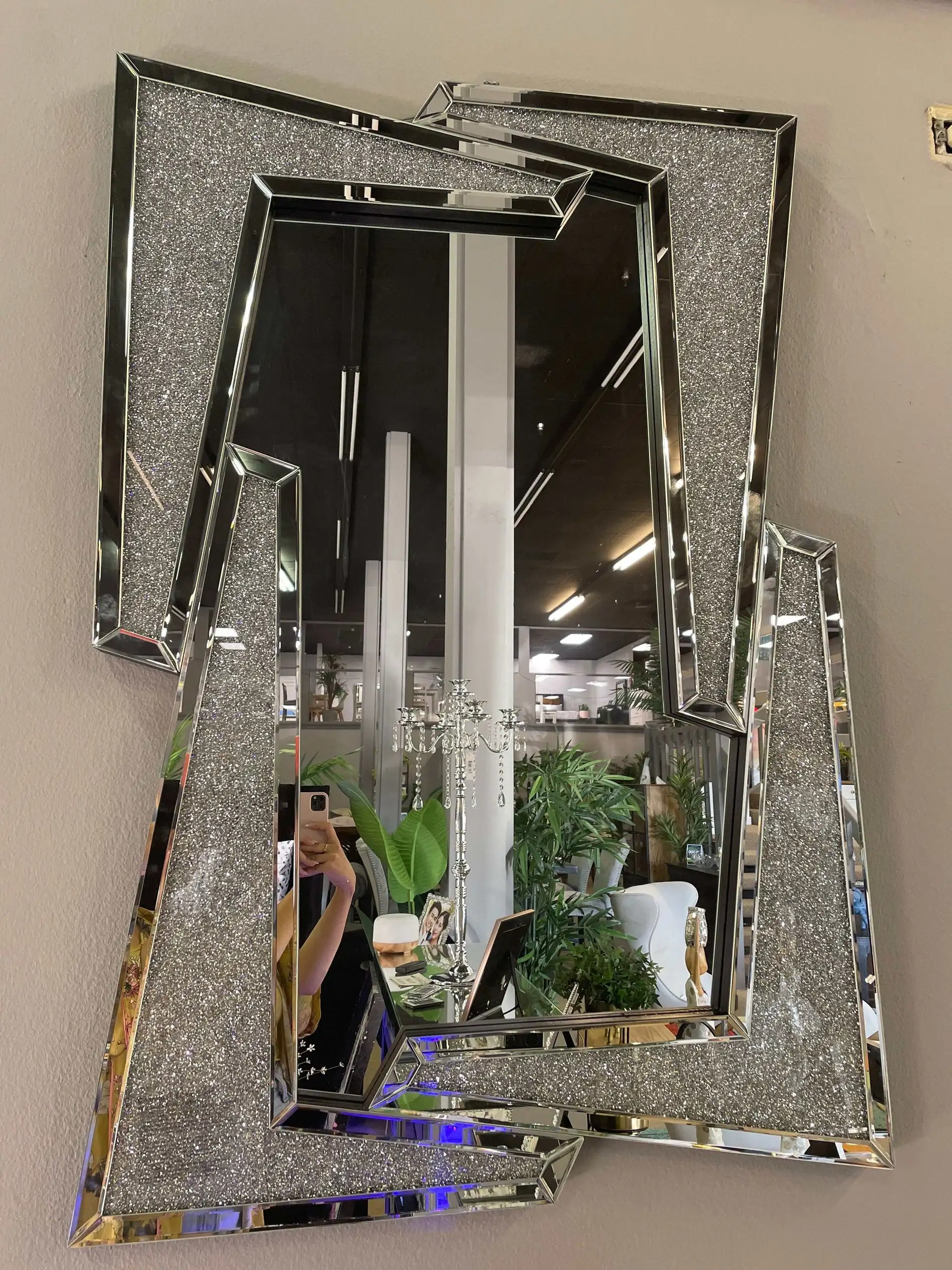 Luxury Sparkly Silver Wall Mirror Rectangle Decorative Glass Mirrors for Excellent Home Wall Decoration Living room furniture