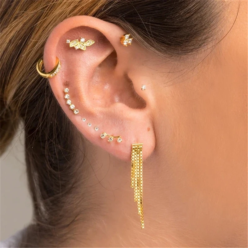 S925 Sterling Silver Personality Zircon Flower Flat Head Ear Bone Nails Piercing Cartilage Single Earrings