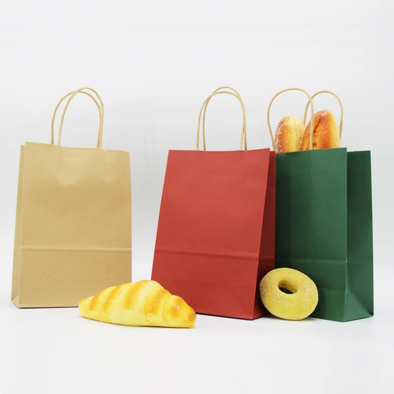 Promotional wholesale reusable custom printing luxury brown white  restaurant food takeaway packaging kraft paper bag handle