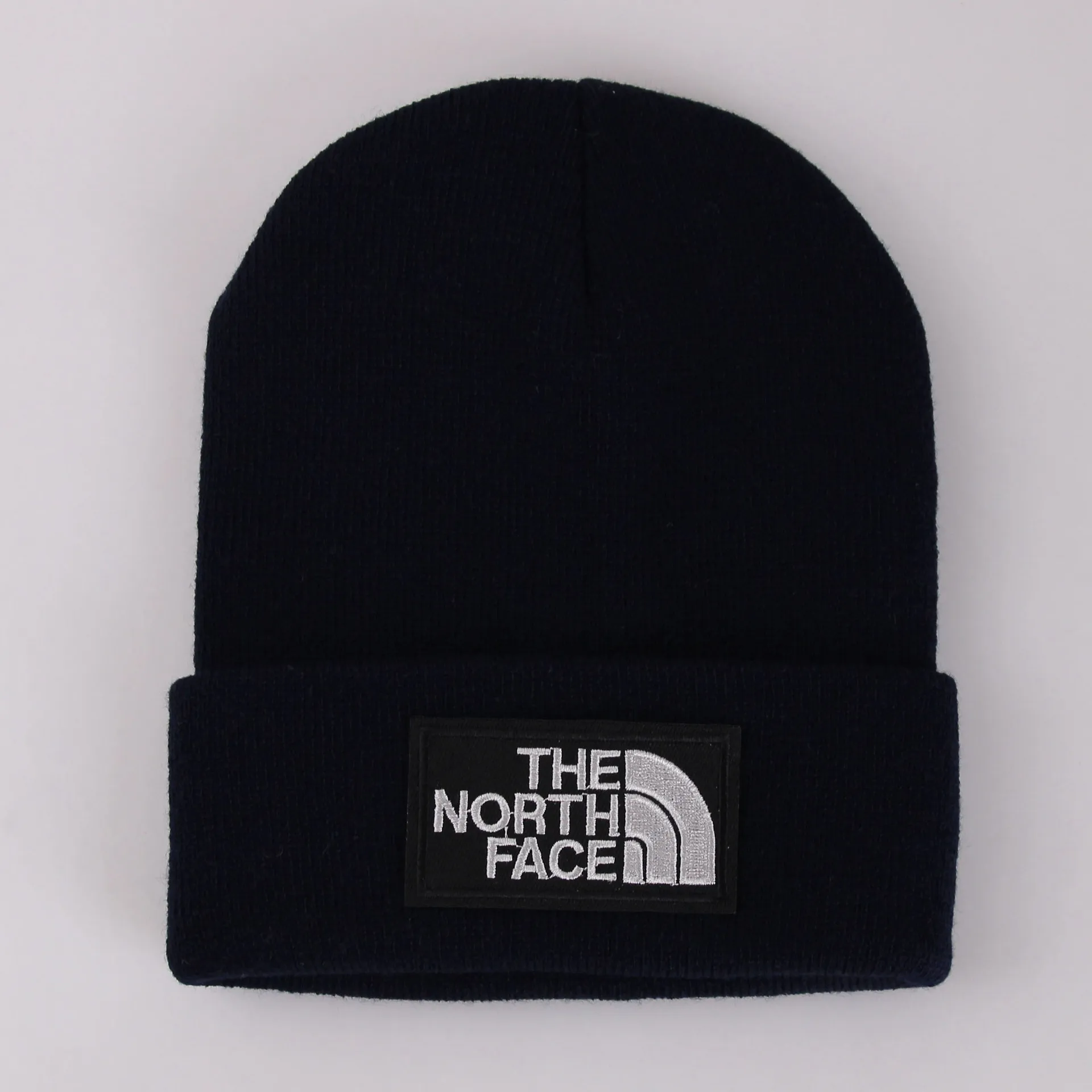 Soft Acrylic Patch Knit Cuffed Beanie Hat