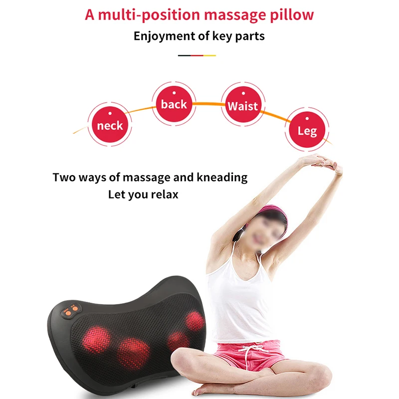 Butterfly shaped 6 massager head heating warm waist neck home and car use forward and reverse kneading kneading  massager pillow