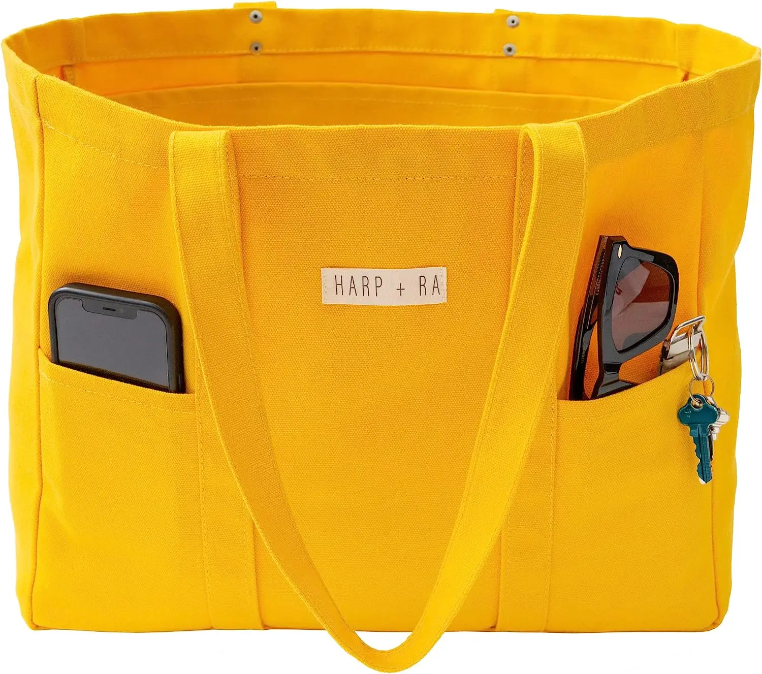Large Canvas Tote Bag Utility Tote with 2 Front Pockets and Laptop Sleeve Teacher Bag in 16 Oz Organic Cotton