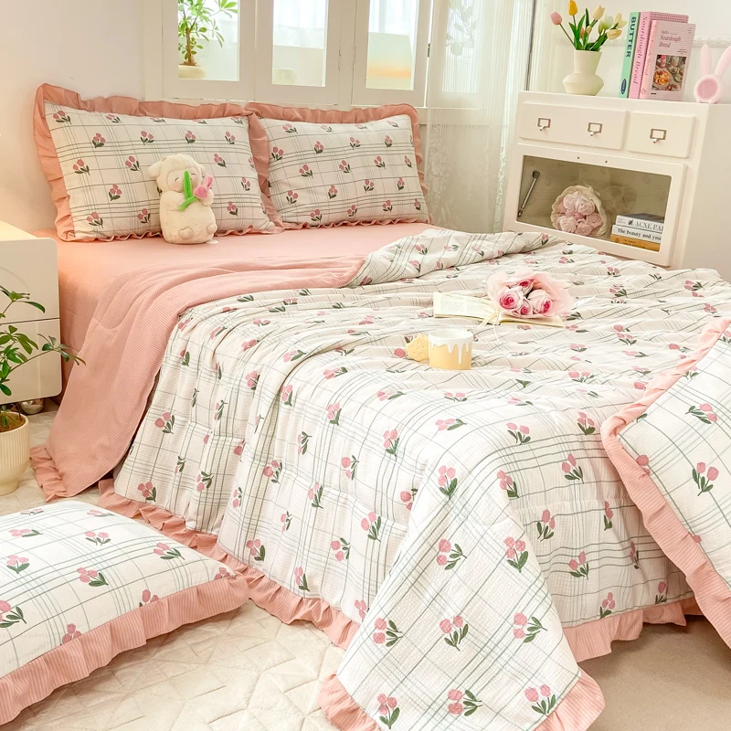 luxury egyptian cotton bedspread quilt set twin size summer quilts green quilt cover four-piece set