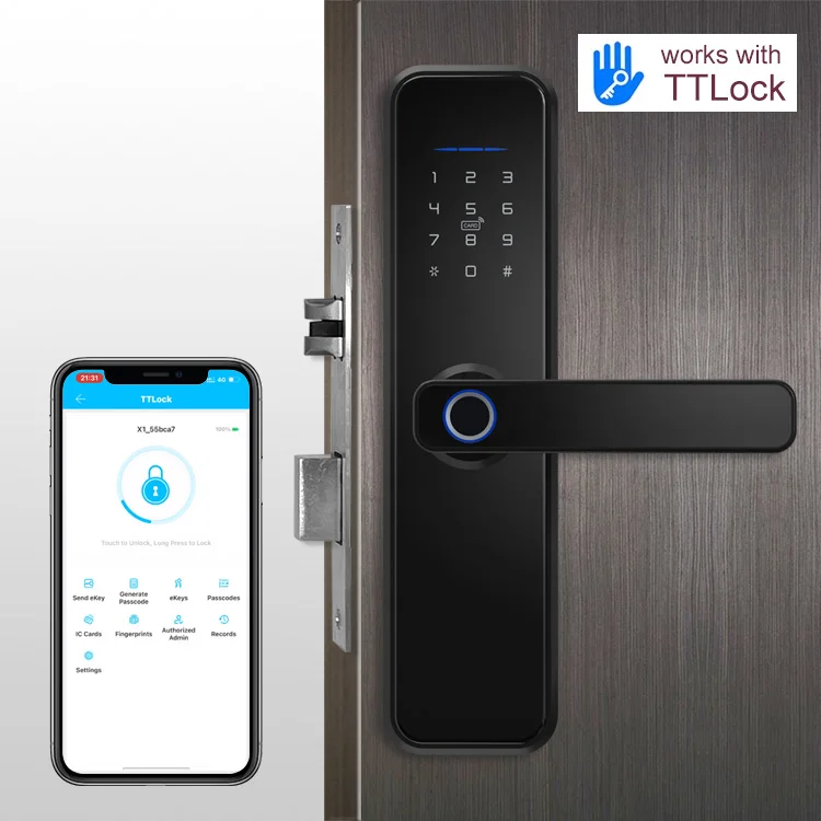 High Security Anti Theft Tuya WiFi App Smart Door Lock Biometric Fingerprint Door Handle Digital Keyless Lock