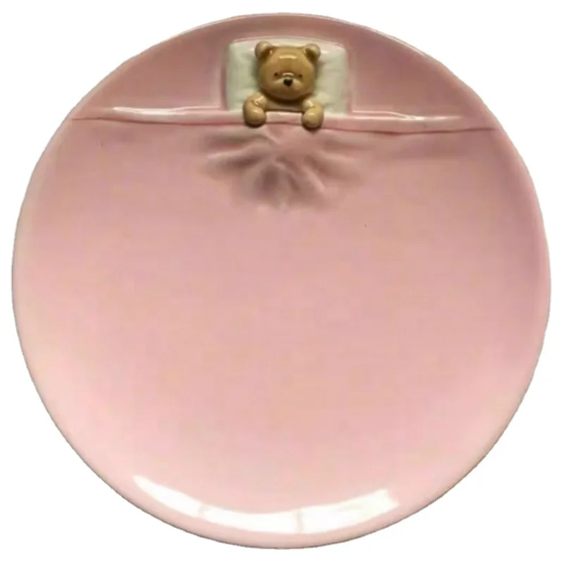 Blue Pink Covered Quilt Bear Dinner Plate High Color Tableware Plates Platters So cute
