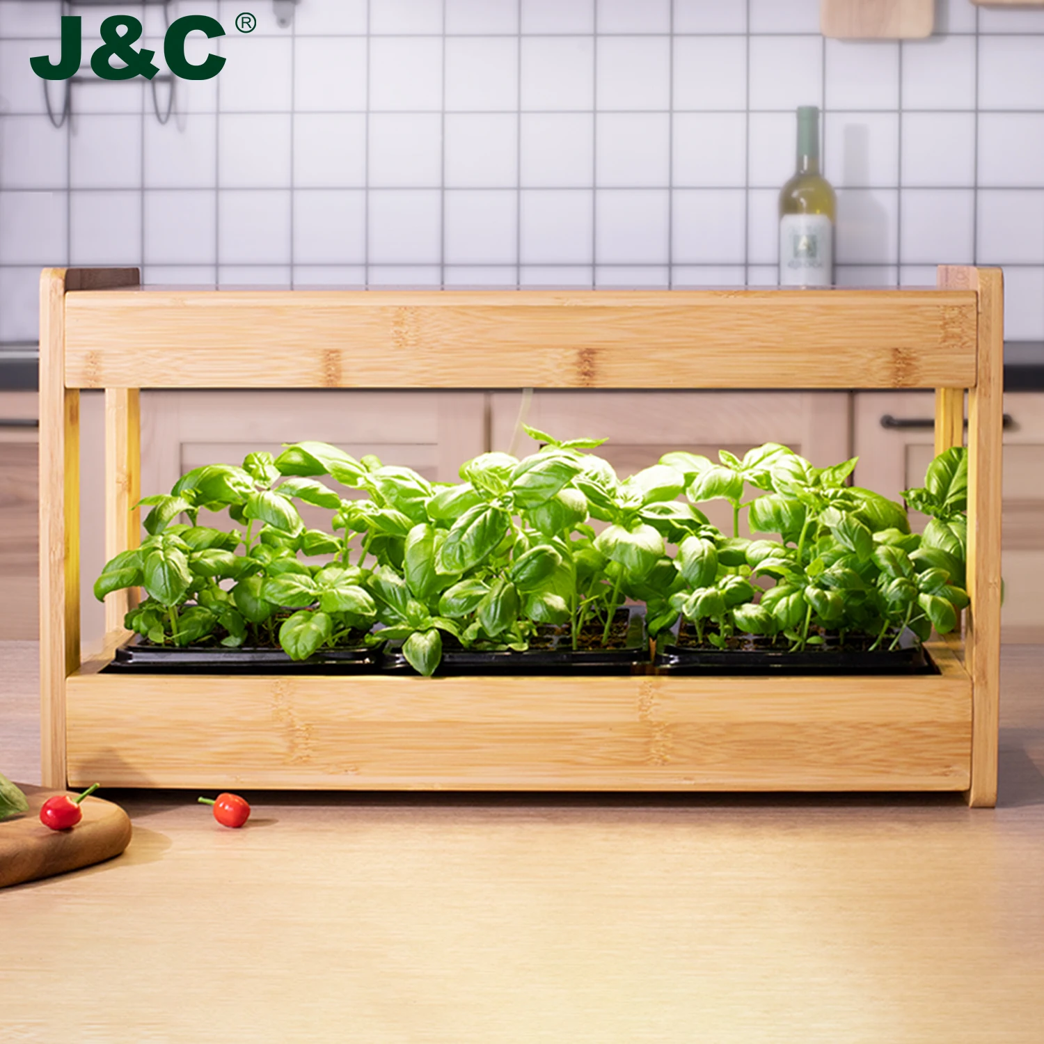 J&C Minigarden Bambou Indoor Smart Hydroponic Herb Garden Planter Personalized Bamboo Kitchen
