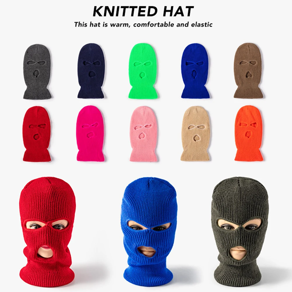 Hotsale high quality custom logo unisex blank embroidery 3 hole adjustable durable windproof knit balaclava ski face mask