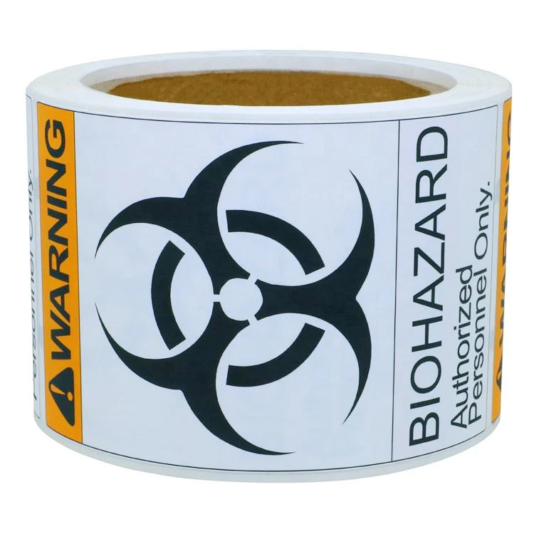 Costom Print 3 x 5 inch 4 X 4 Inch Orange-Black Red-Orange Printed Biohazard Warning Labels Sticker roll