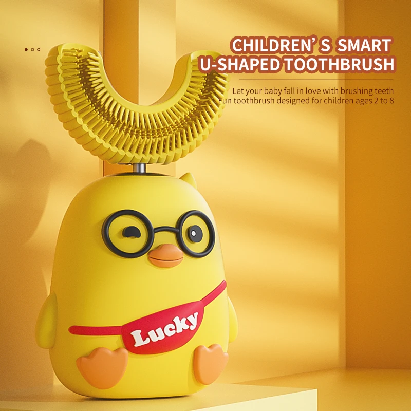 Children u-shaped sonic electric toothbrush IPX7 Waterproof kids electric toothbrush with Silicone Brush Head