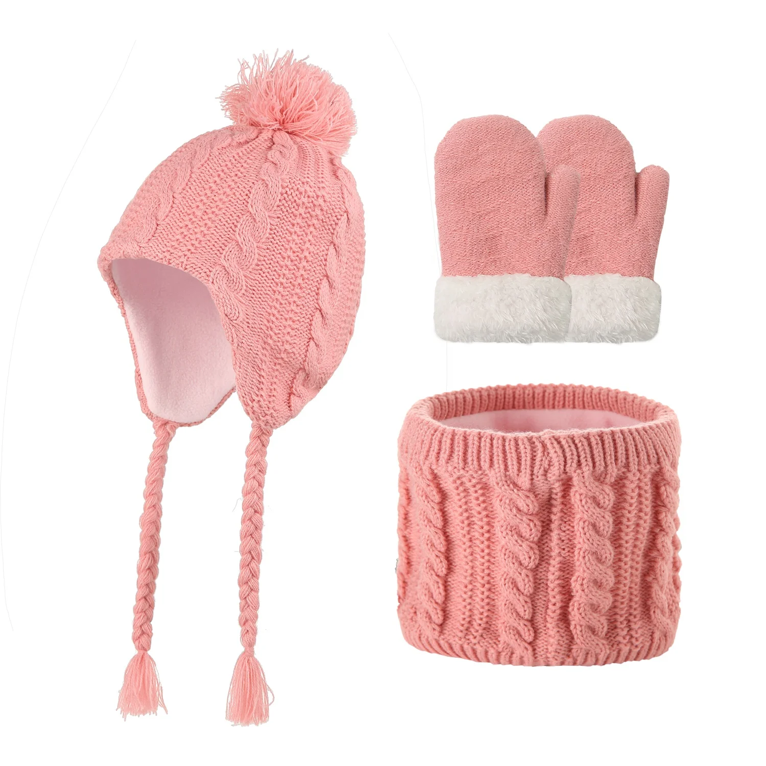 Wholesale Three Pieces Kids Unisex Neck Warmer Scarf Gloves Set Winter Casual Thermal Neck Warmer Gloves Beanie Hat For Kids
