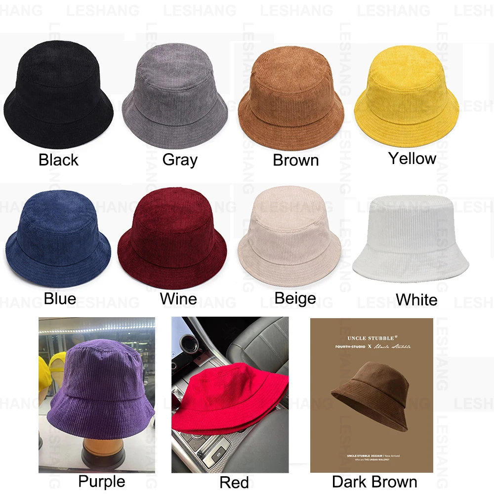 Solid Color Fashion Men Women Sun Protection Flat Top Wide Brim Fisherman Caps Custom Embroidery Logo Corduroy Bucket Hats