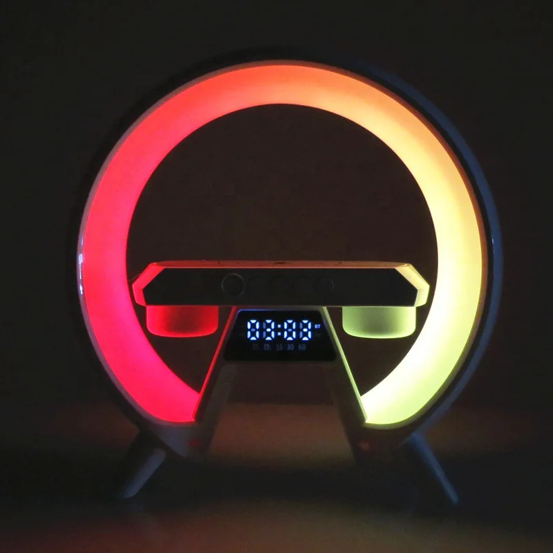 Lonvel Hot selling wireless charger atmosphere lamp BT-G80 RGB 15W wireless charging smart Alarm clock speaker table lamp