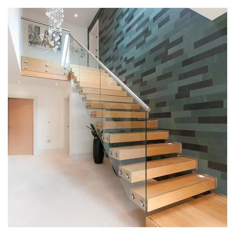 manufacturer new design Australian Standards modern luxury indoor floating stairs straight stairs wood tread staircase