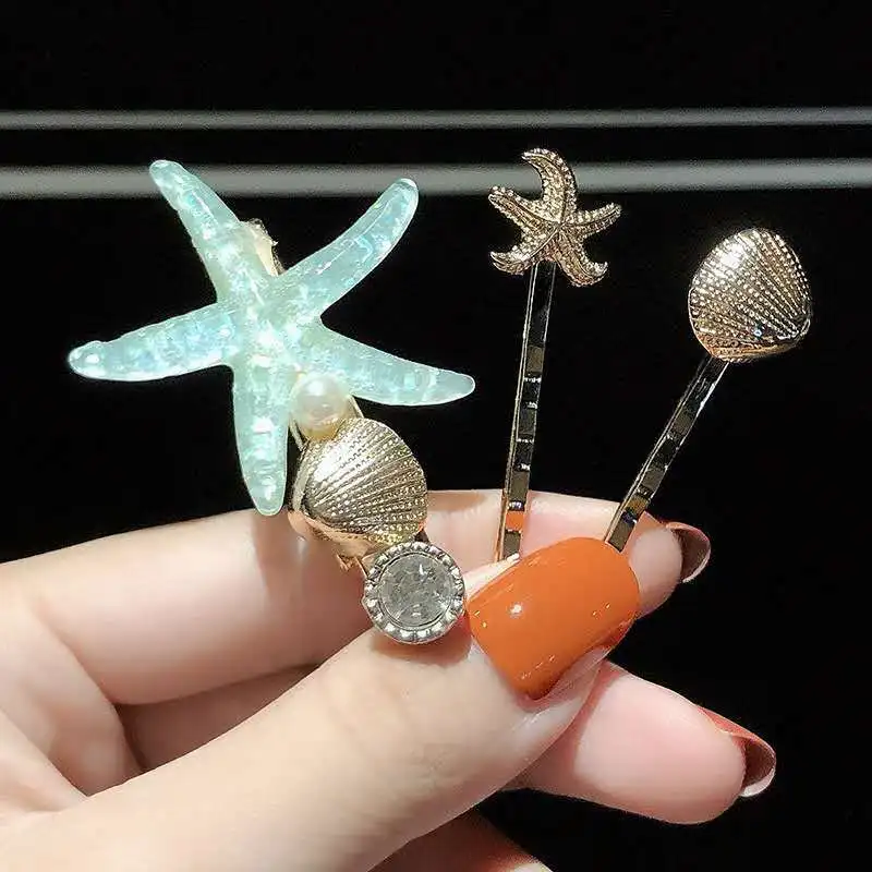 3pcs/set Metal Pearl Hair Clips Sea Star Shell Hairpins Sweet Beach Girls Hair Accessories Women
