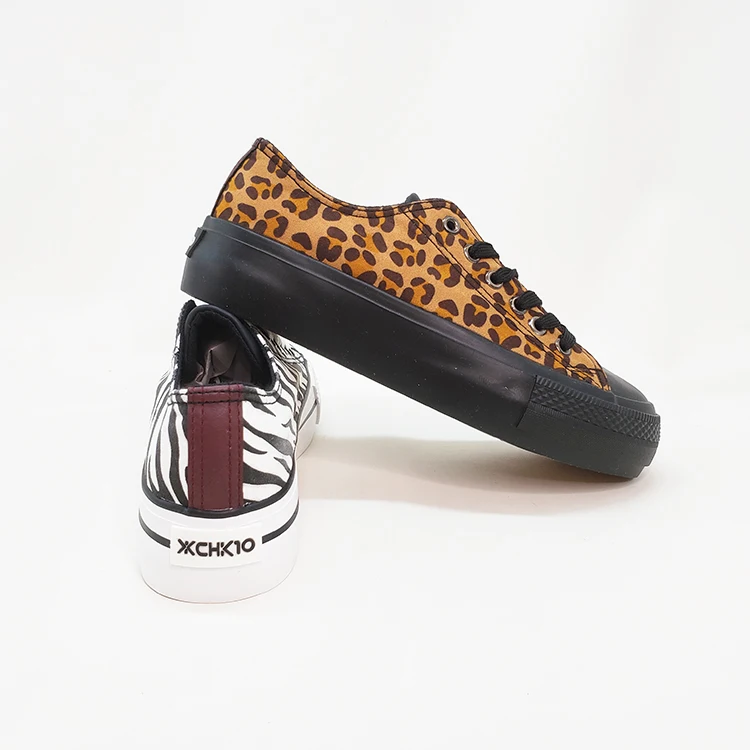 New Style Vulcanized Shoes Canvas Low-cut Leopard Ladies Women Flat Casual Shoes