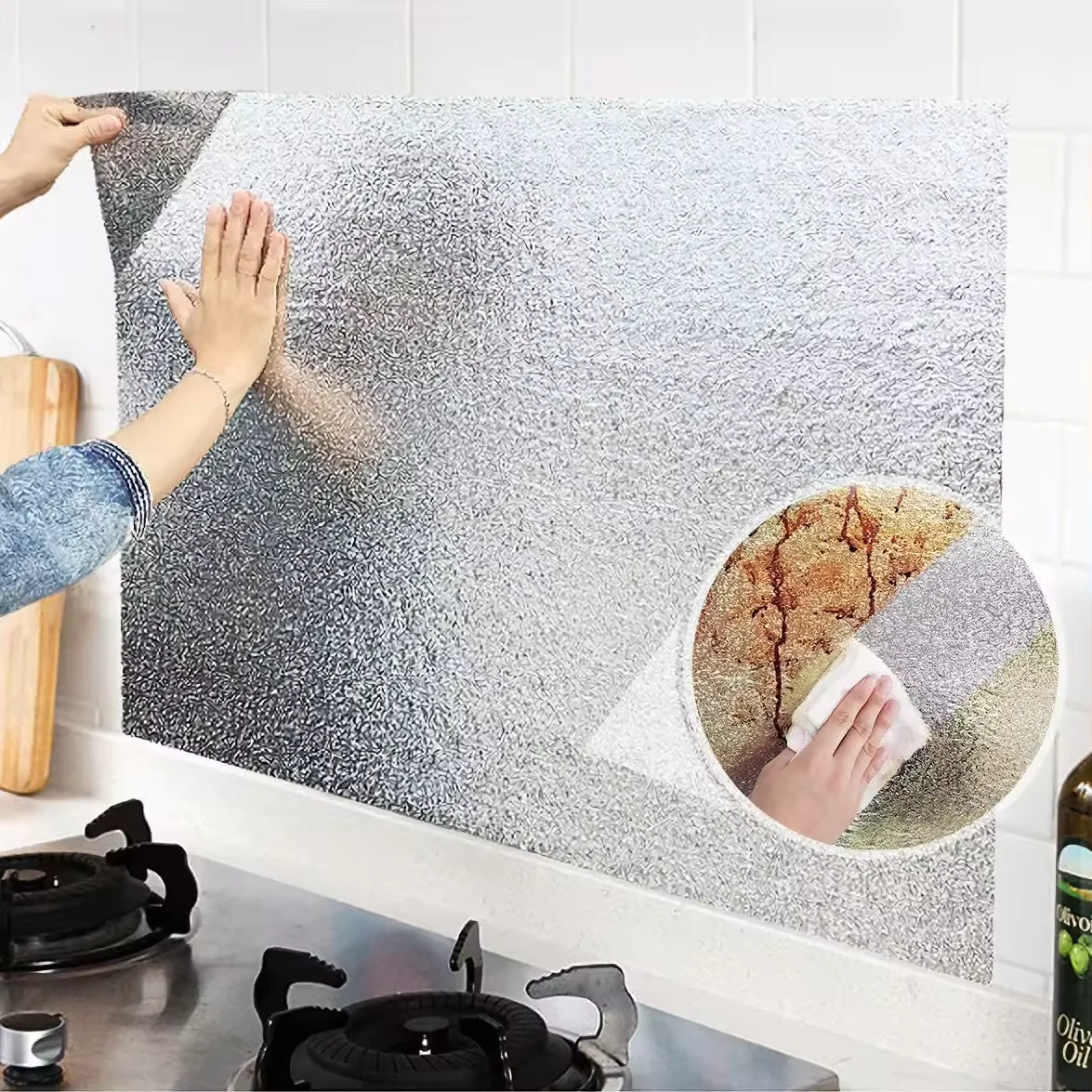 Custom Removable Decorative Waterproof Self Adhesive Croppable Kitchen Cabinet Oil Proof Wallpaper Sticker