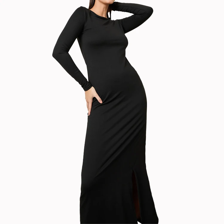 Long Sleeve Maxi Dress For Casual Women Plain Long-Sleeved Round-Neck Maxi Dress Casual Dress Clothes Women