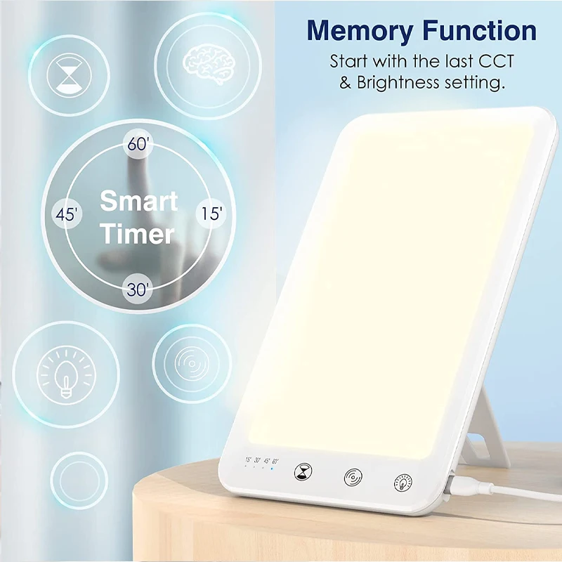 Large Size Screen Antidepressant UV-Free Full Spectrum 10000 Lux Sun Adjustable Brightness SAD Light Therapy Lamp