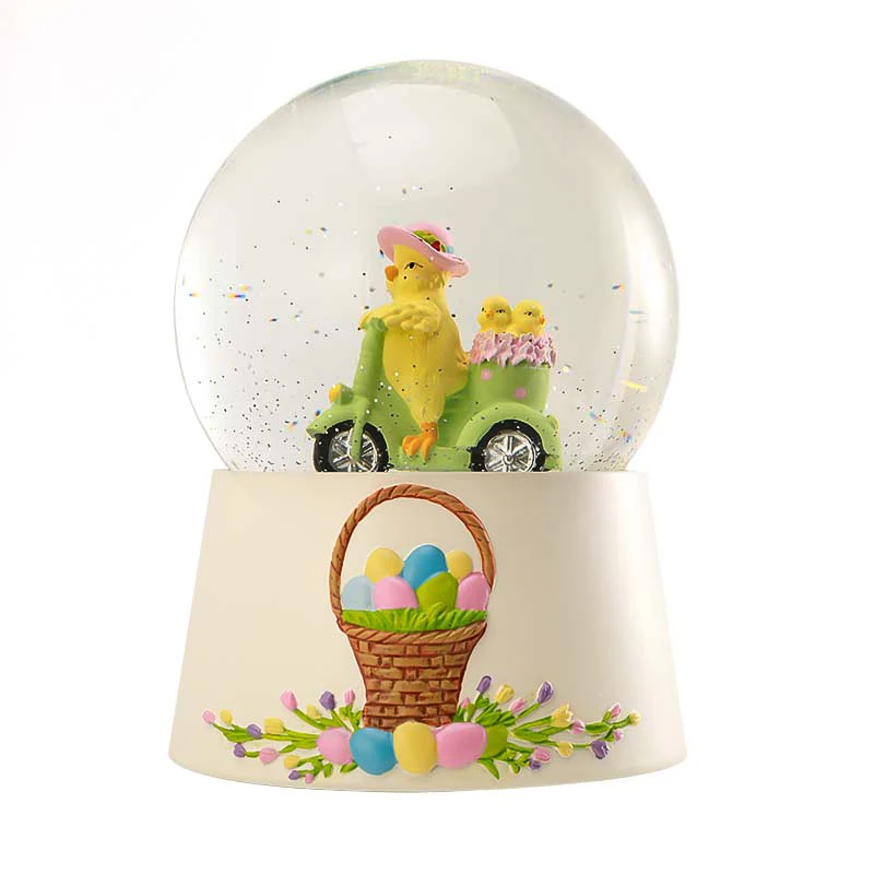 Custom Chicken Snow Globe Resin Water Globe Chicken Rides Bike Flower Pattern Room Decoration Gift Souvenir Resin Snow Globe