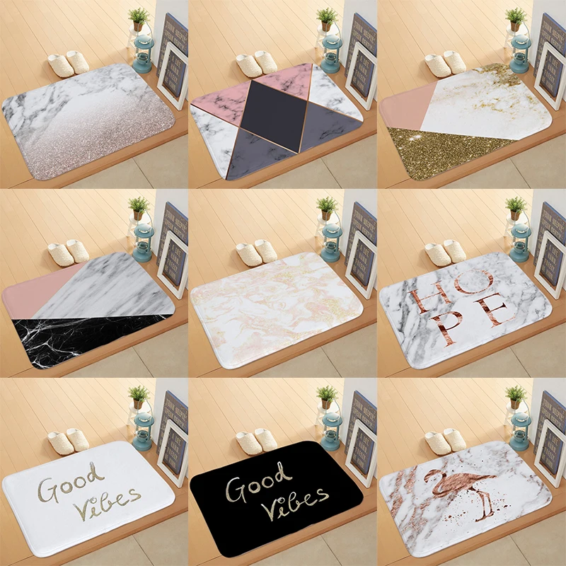 Beautiful Marble Geometric Texture Stitching Pattern Printed Kitchen Bathroom Doormat