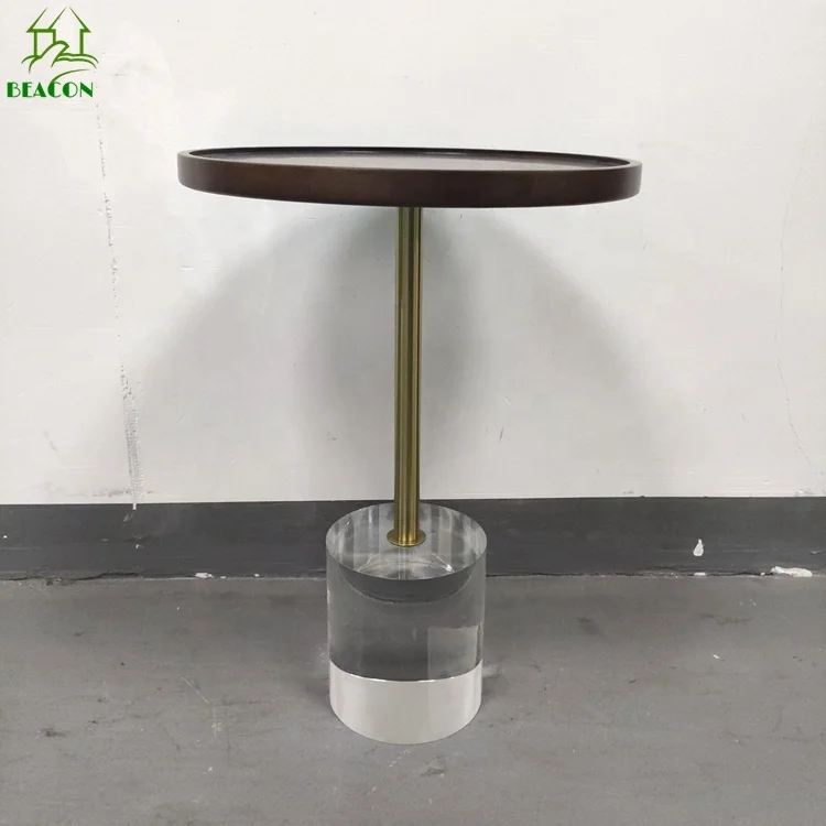 Living room acrylic coffee table round solid wood top side table pedestal end table