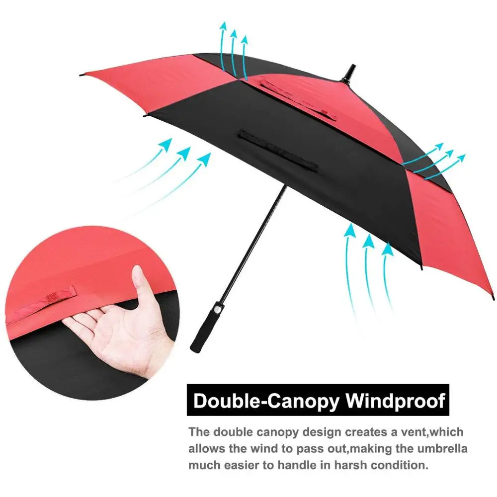 Storm proof semi-automatic extra large size double layer wind proof air vented golf square umbrellas
