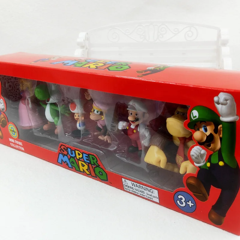 2.5 inch 8cm color box PVC Toy for Kids Gift Series Yoshi hongos Koopa toys Bowser Luigi figure mario