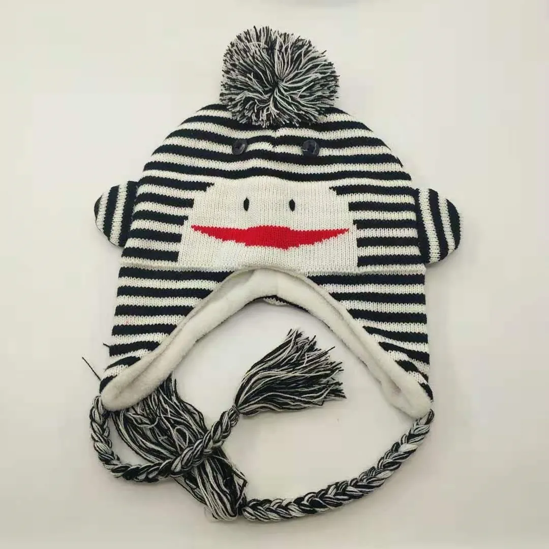
black monkey animal imitate Winter hats Warm weaving Kids Beanie cap wholesale 